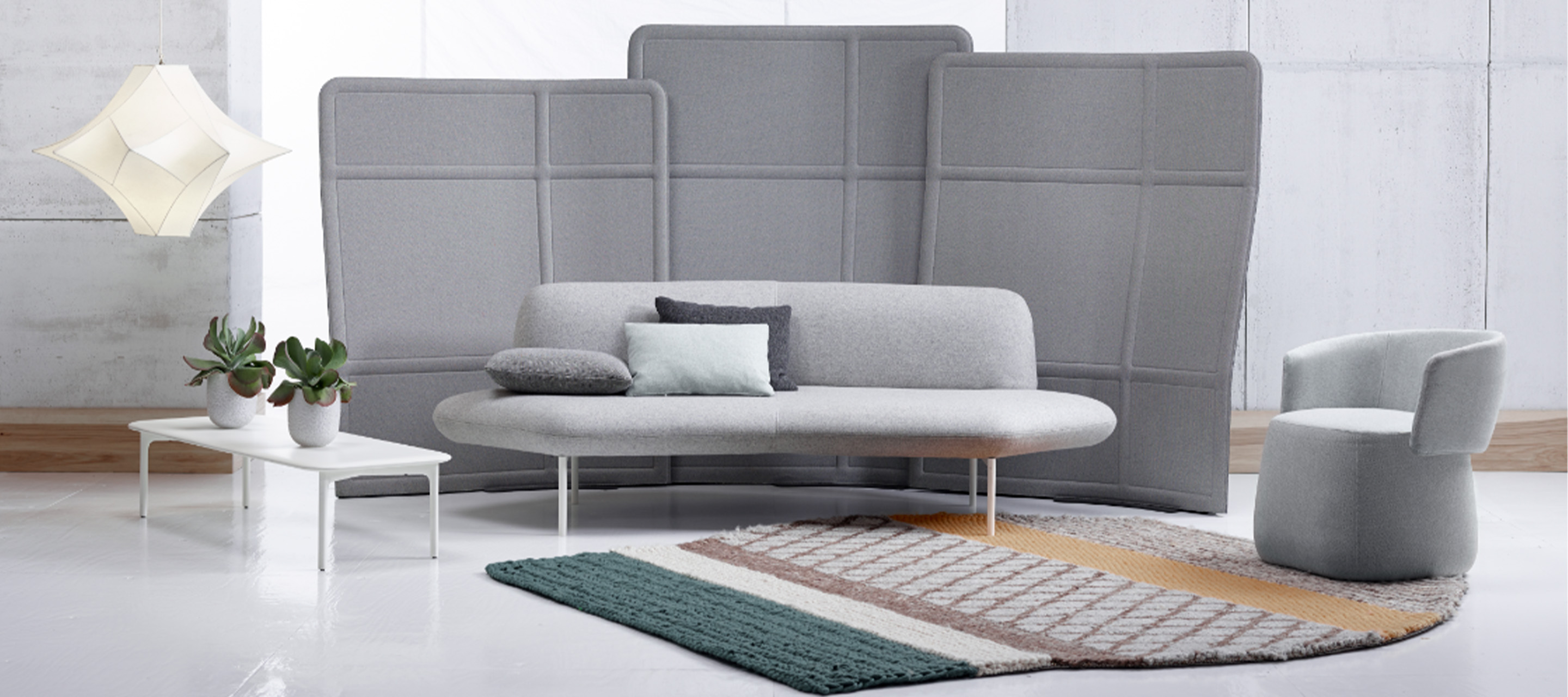 Haworth Openest lounge with chick pouf and GAN rug/
